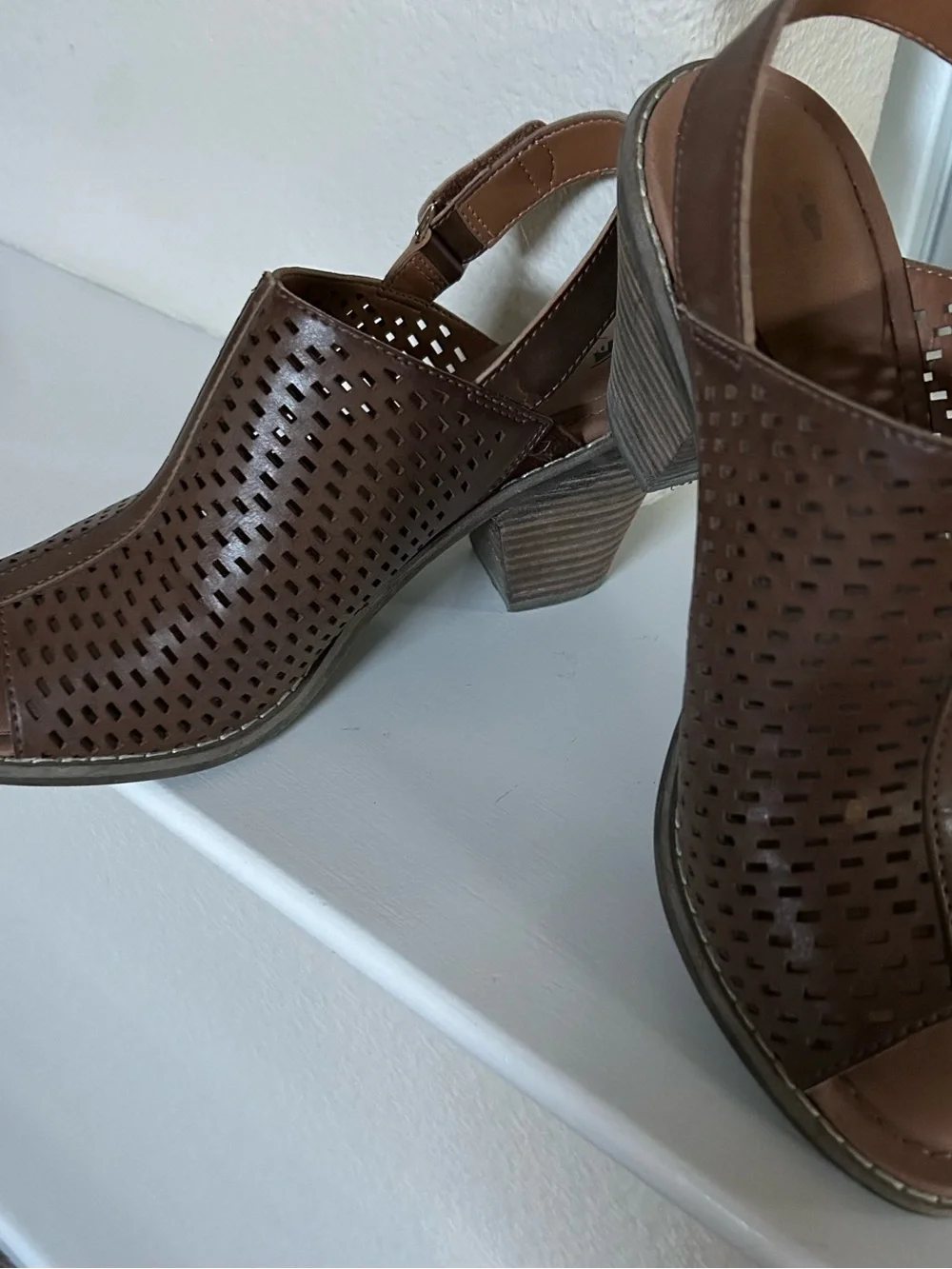 Dr. Scholl’s Brown Perforated Block Heel Sandals - Women's